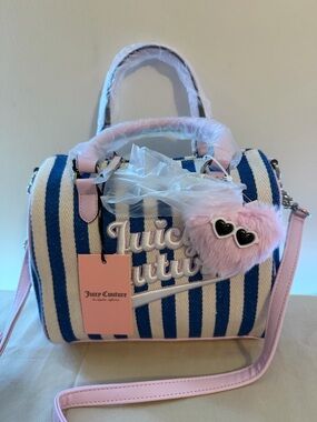 Juicy Couture Pink & Blue Striped Mini Satchel with Heart Charm